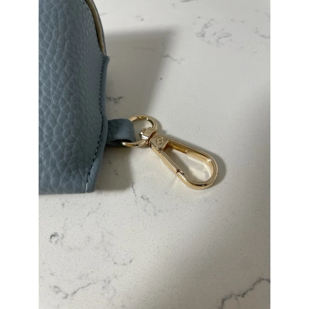DMY By DMY Light Blue Textured Faux Leather Glasses Case With Gold Clip 6.5